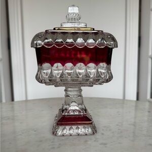 Westmoreland Ruby and Clear Glass Covered Compote Candy Dish with Lid